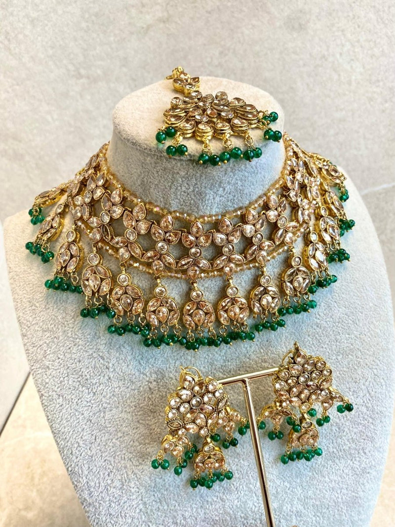 Green Bridal Necklace Set - SOKORA JEWELSGreen Bridal Necklace Set