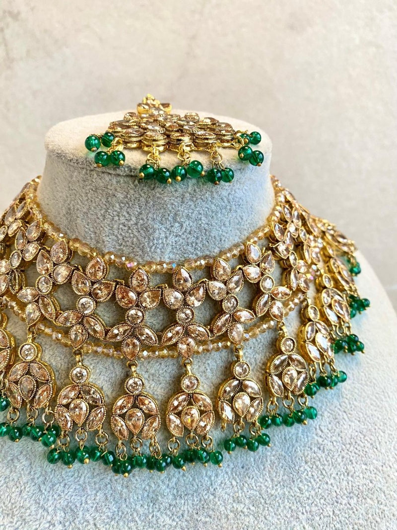 Green Bridal Necklace Set - SOKORA JEWELSGreen Bridal Necklace Set