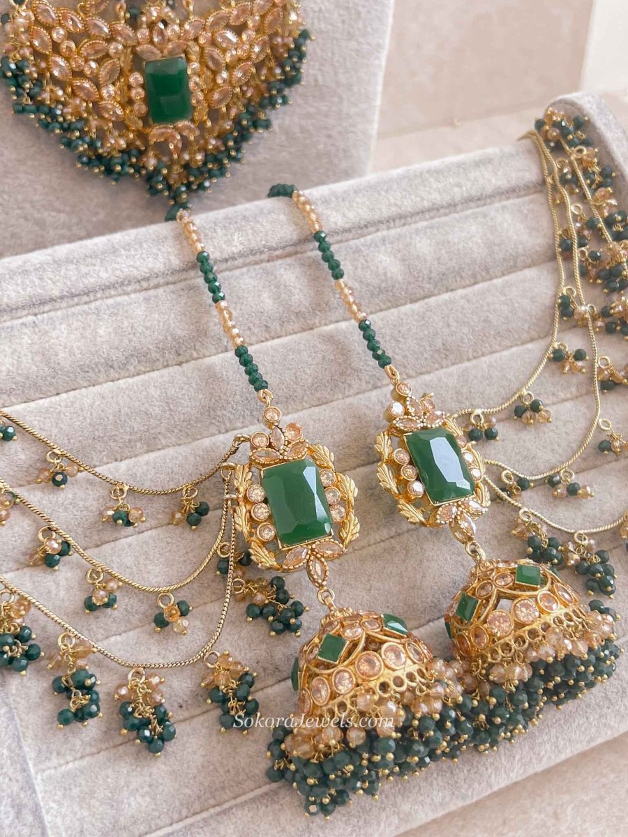 Green Bridal Set with Jhumar - SOKORA JEWELSGreen Bridal Set with Jhumarcustom