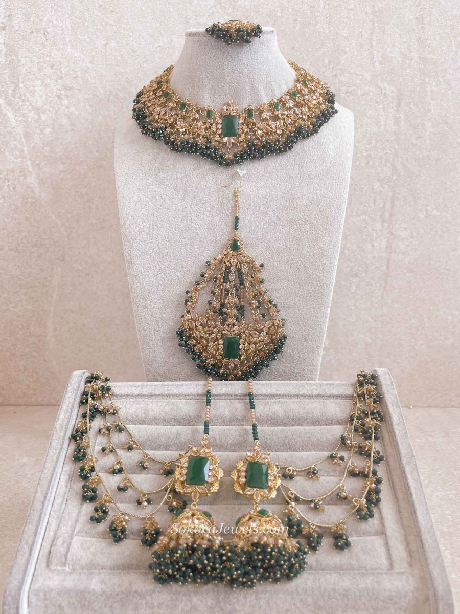 Green Bridal Set with Jhumar - SOKORA JEWELSGreen Bridal Set with Jhumarcustom