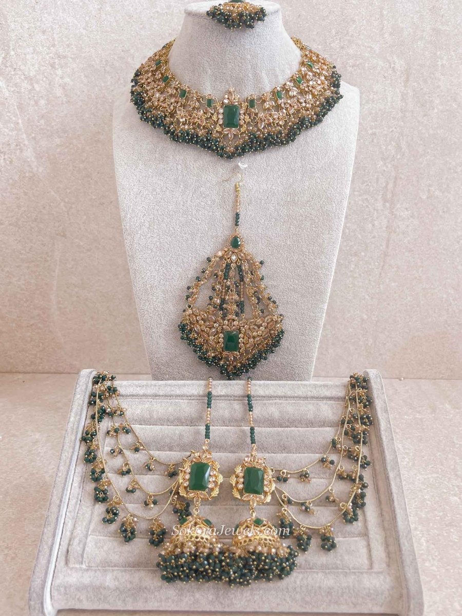 Green Bridal Set with Jhumar - SOKORA JEWELSGreen Bridal Set with Jhumarcustom