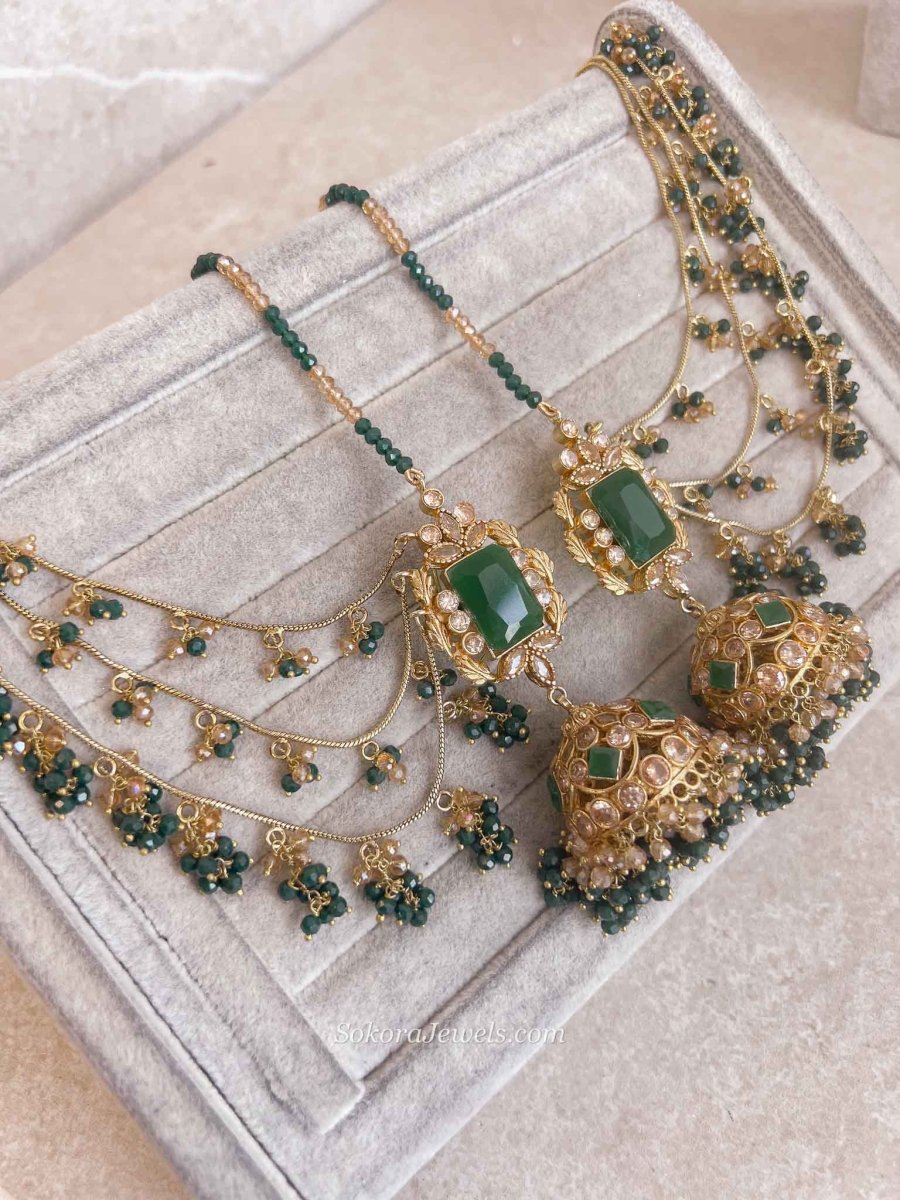 Green Bridal Set with Jhumar - SOKORA JEWELSGreen Bridal Set with Jhumarcustom