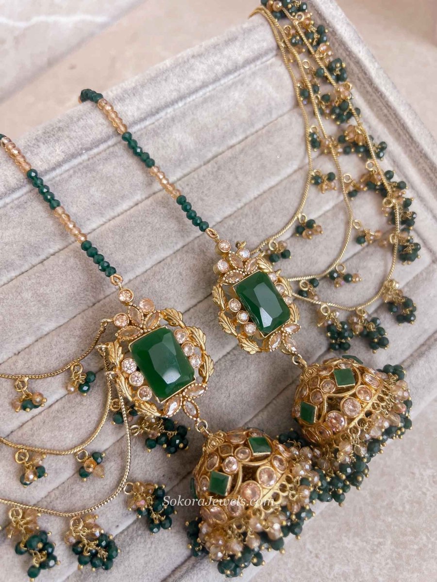 Green Bridal Set with Jhumar - SOKORA JEWELSGreen Bridal Set with Jhumarcustom