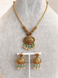 Green Heritage Simple Pendant Necklace Set - SOKORA JEWELSGreen Heritage Simple Pendant Necklace SetNECKLACE SETS