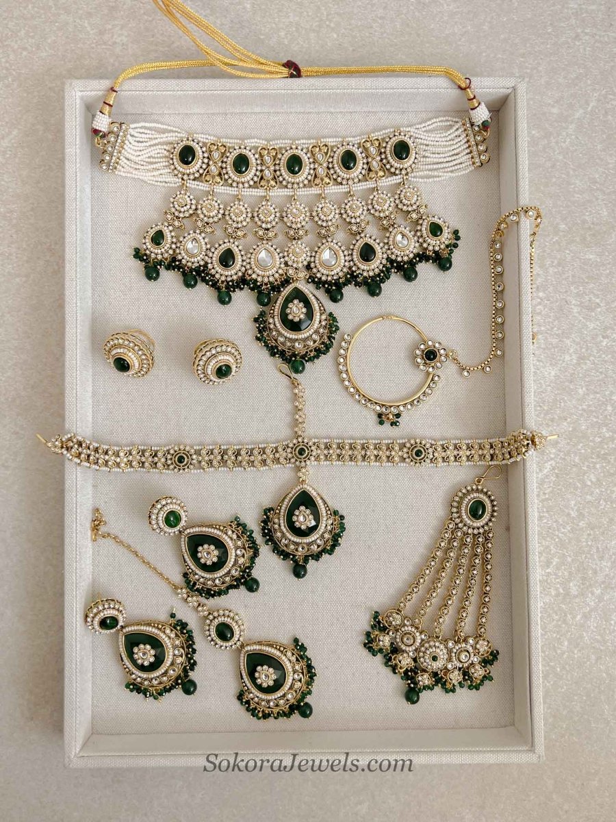 Green Kundan Bridal set - SOKORA JEWELSGreen Kundan Bridal set