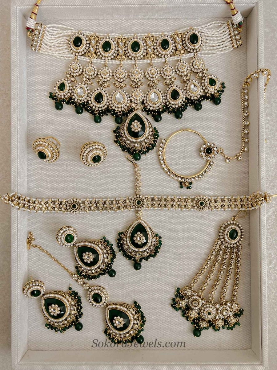 Green Kundan Bridal set - SOKORA JEWELSGreen Kundan Bridal set