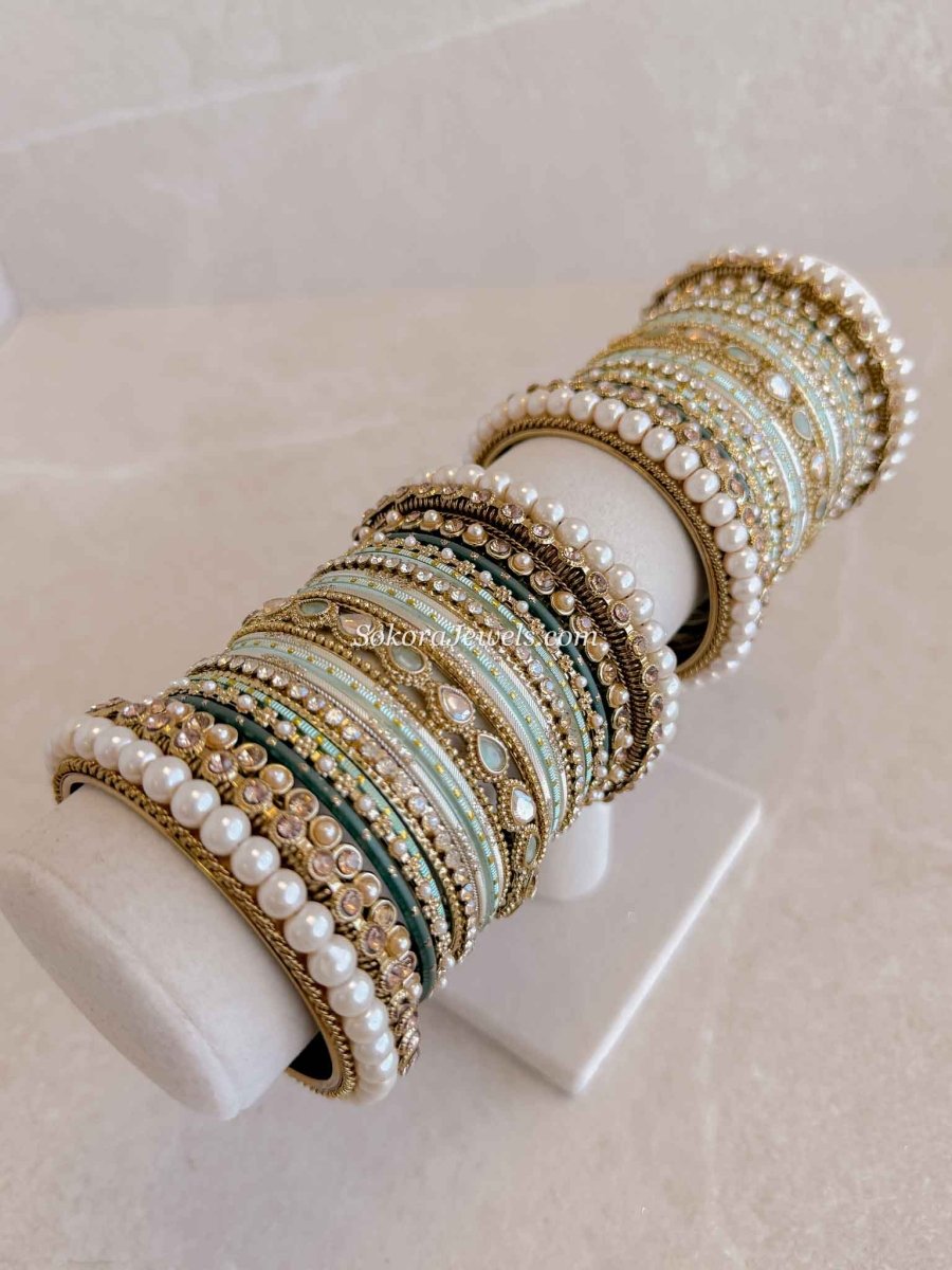 Green & Mint Bridal Bangle set - SOKORA JEWELSGreen & Mint Bridal Bangle setBANGLES