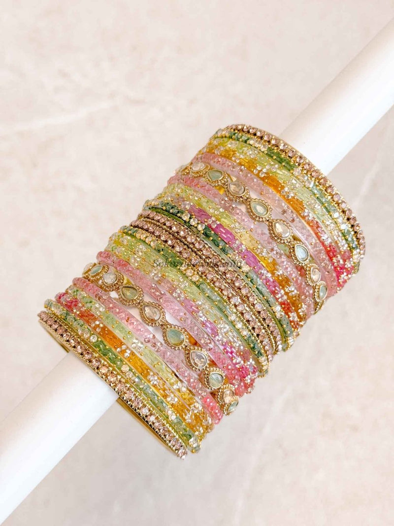 Green & Pink Glass Bangle set 2.8 - SOKORA JEWELSGreen & Pink Glass Bangle set 2.8BANGLES