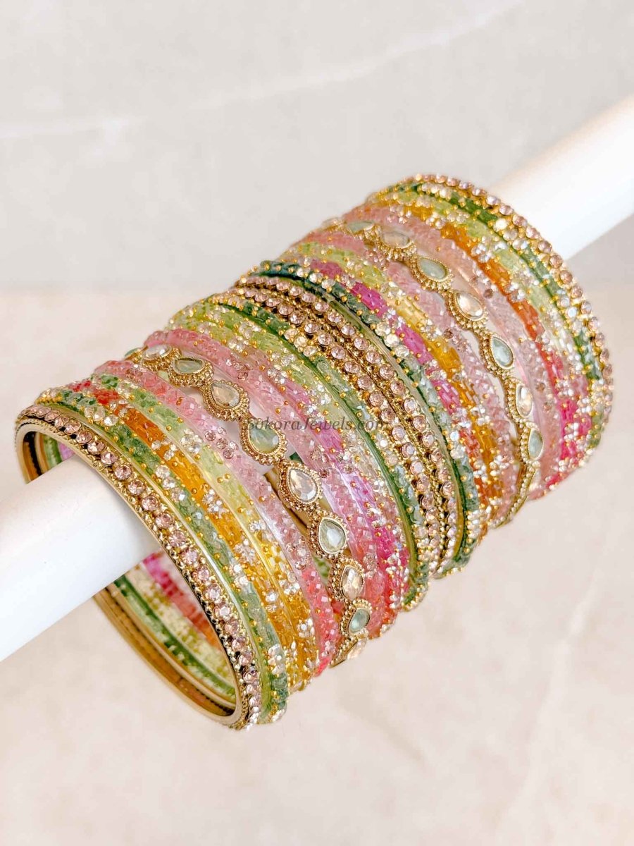 Green & Pink Glass Bangle set 2.8 - SOKORA JEWELSGreen & Pink Glass Bangle set 2.8BANGLES