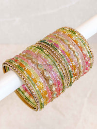 Green & Pink Glass Bangle set 2.8 - SOKORA JEWELSGreen & Pink Glass Bangle set 2.8BANGLES