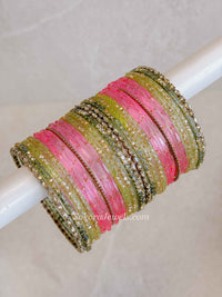 Green & Pink Glass Bangle set 2.8 - SOKORA JEWELSGreen & Pink Glass Bangle set 2.8BANGLES