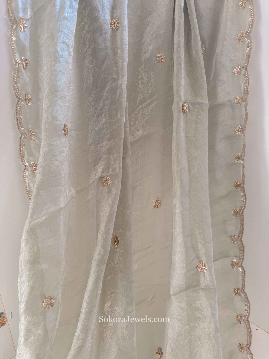 Grey Embellished Occasion Dupatta - SOKORA JEWELSGrey Embellished Occasion Dupatta
