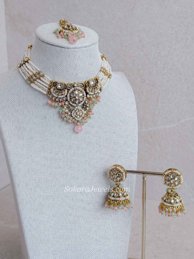 Gulnaar Faux Kundan Choker Set with Jhumkas - SOKORA JEWELSGulnaar Faux Kundan Choker Set with Jhumkas