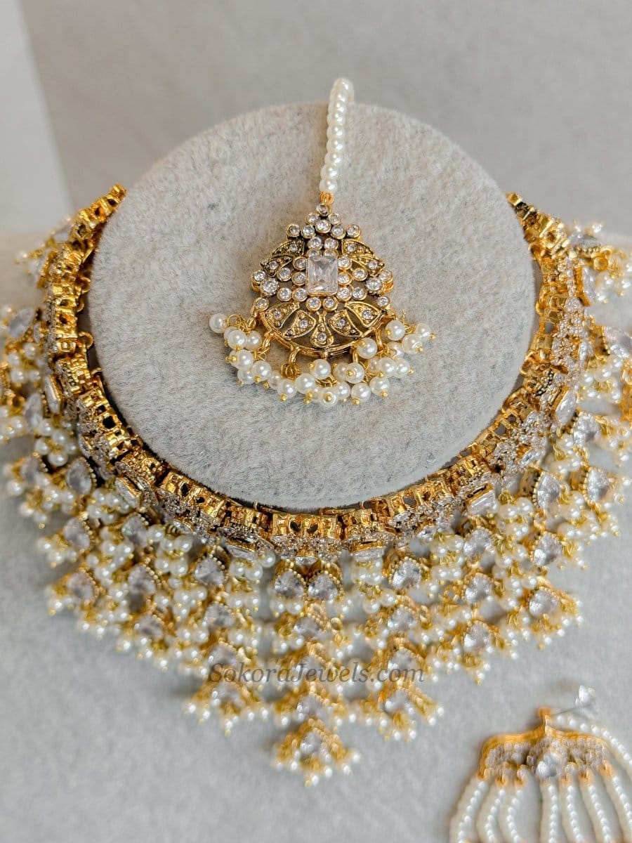 Gulnaaz Pearl Bridal Choker Set - SOKORA JEWELSGulnaaz Pearl Bridal Choker SetNECKLACE SETS