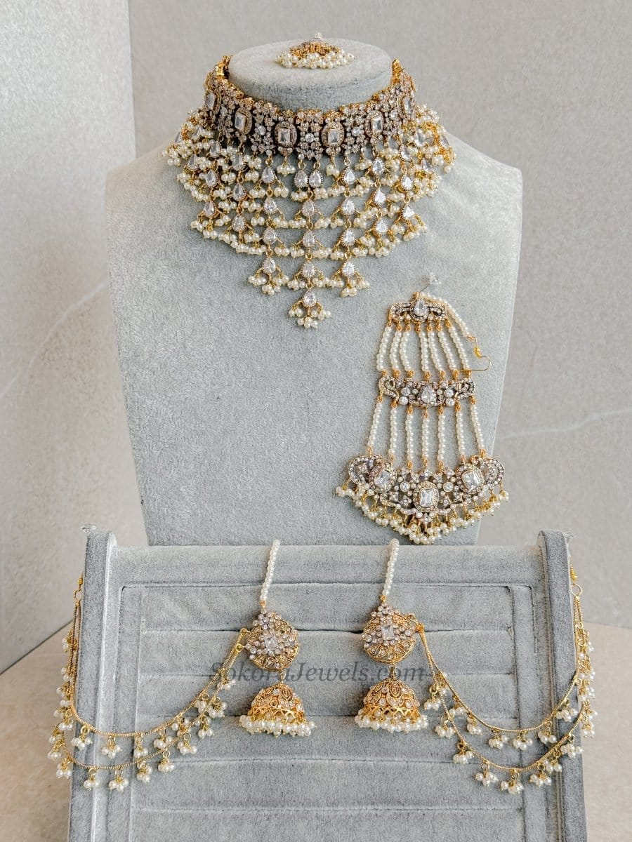 Gulnaaz Pearl Bridal Choker Set - SOKORA JEWELSGulnaaz Pearl Bridal Choker SetNECKLACE SETS