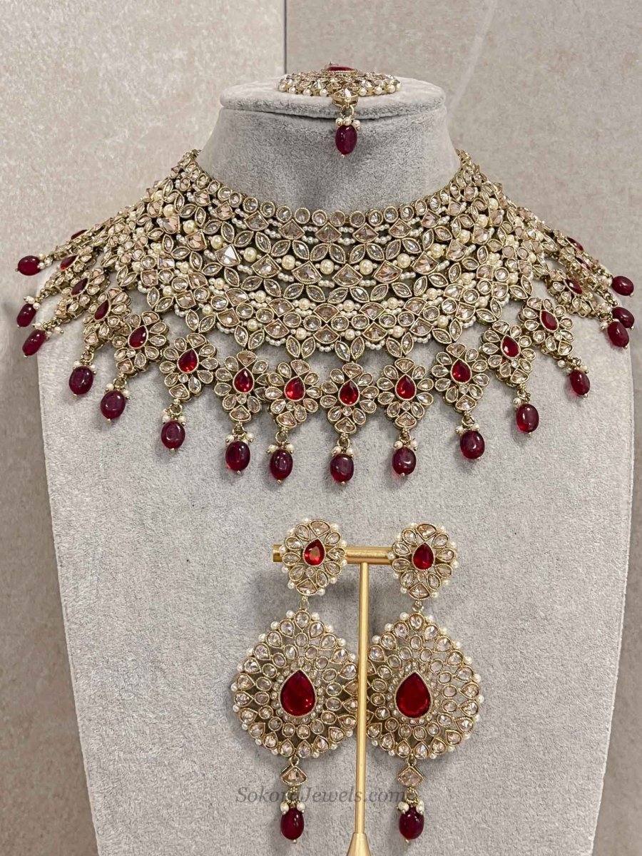Gulnara Bridal Necklace set - Maroon - SOKORA JEWELSGulnara Bridal Necklace set - Maroon