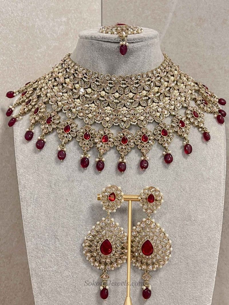 Gulnara Bridal Necklace set - Maroon - SOKORA JEWELSGulnara Bridal Necklace set - Maroon