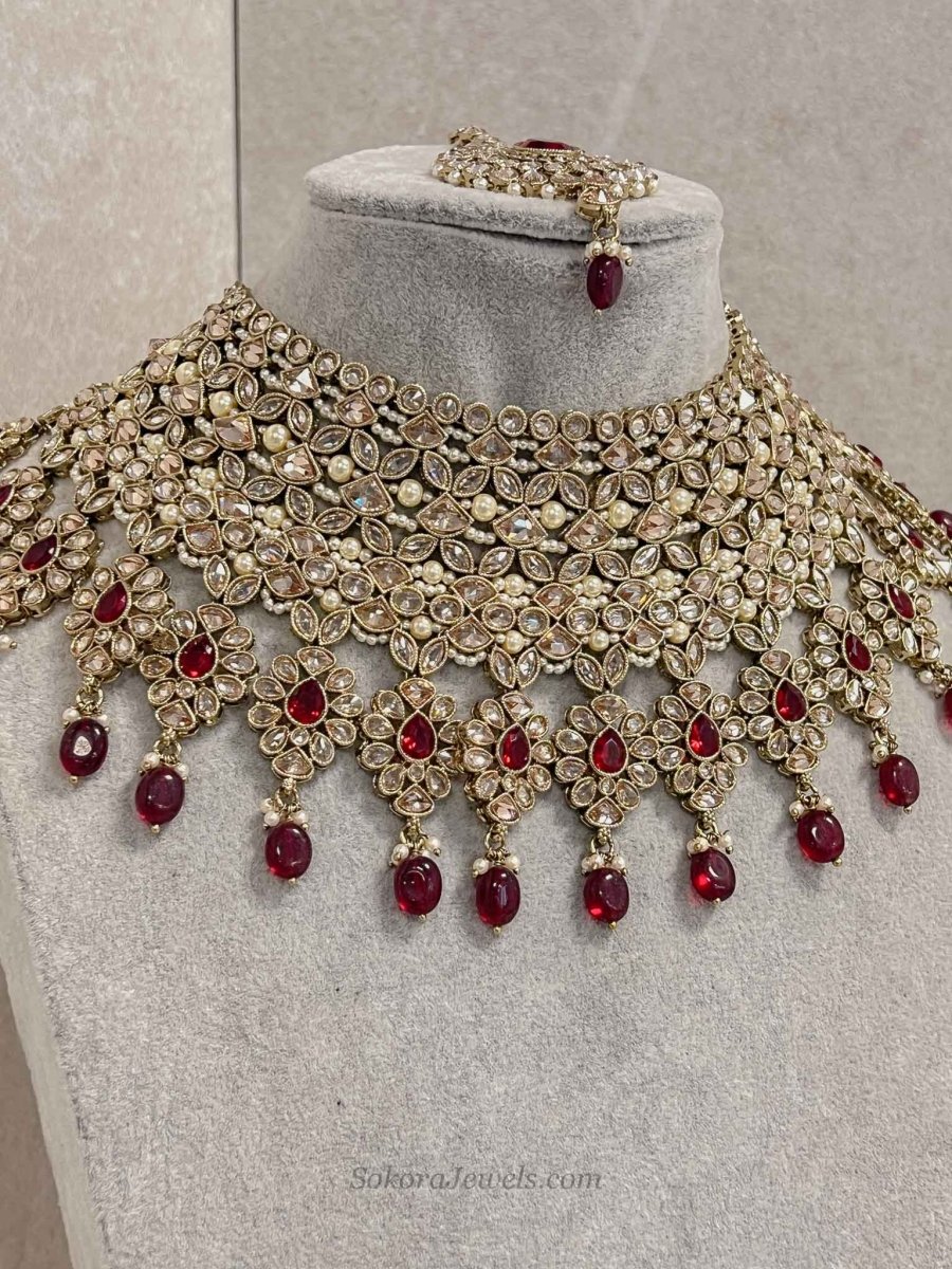 Gulnara Bridal Necklace set - Maroon - SOKORA JEWELSGulnara Bridal Necklace set - Maroon