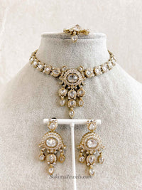 Gurpreet Small Clear Crystal Necklace set - SOKORA JEWELSGurpreet Small Clear Crystal Necklace set