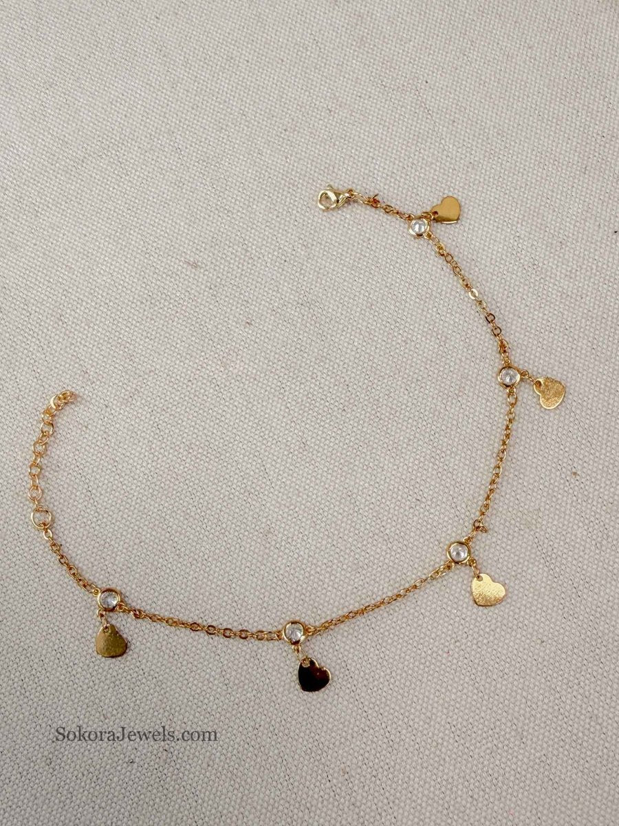 Heart Charm & Crystal Anklet - SOKORA JEWELSHeart Charm & Crystal Anklet