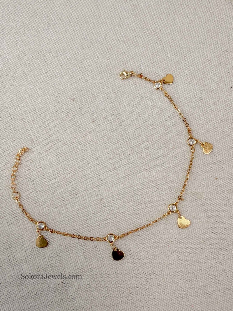 Heart Charm & Crystal Anklet - SOKORA JEWELSHeart Charm & Crystal Anklet