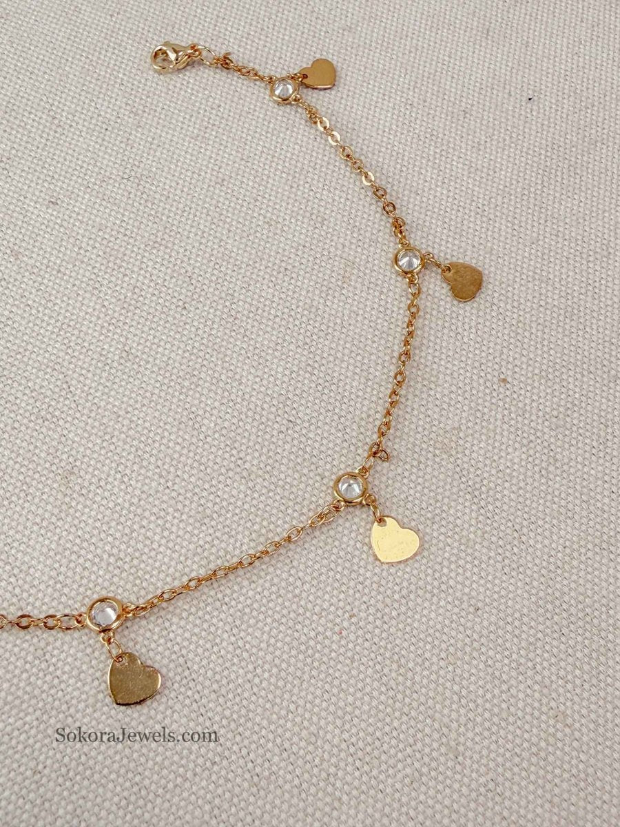 Heart Charm & Crystal Anklet - SOKORA JEWELSHeart Charm & Crystal Anklet