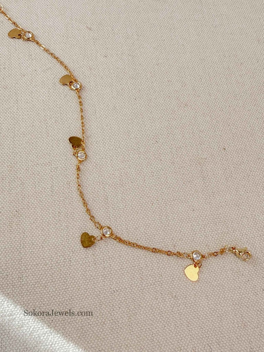 Heart Charm & Crystal Anklet - SOKORA JEWELSHeart Charm & Crystal Anklet