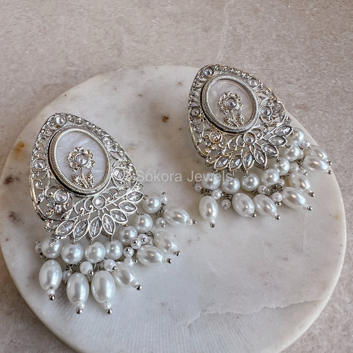 Heera Flat Earrings - Silver - SOKORA JEWELSHeera Flat Earrings - Silver