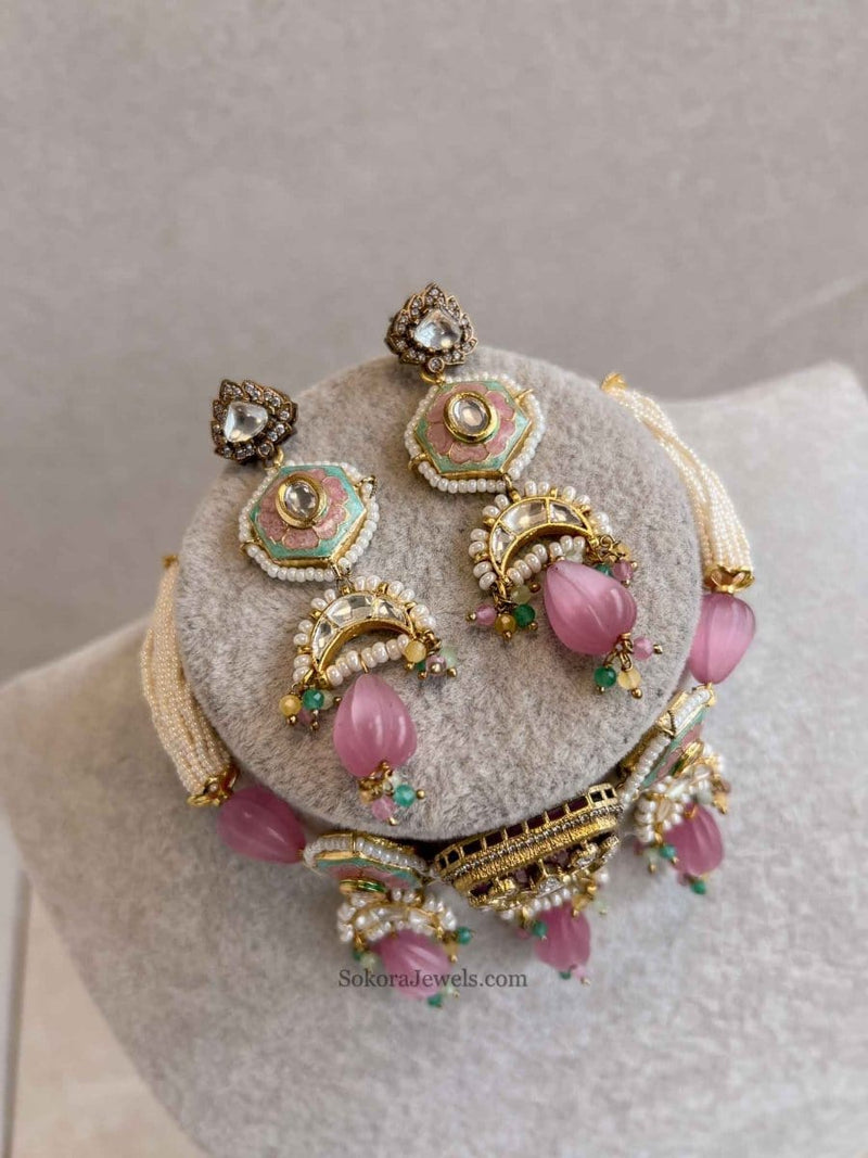 Heritage Meenakari Kundan Choker Set - SOKORA JEWELSHeritage Meenakari Kundan Choker Set