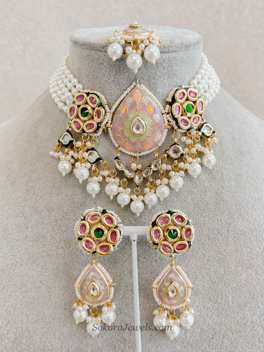 Heritage Meenakari Kundan Choker Set - SOKORA JEWELSHeritage Meenakari Kundan Choker Set