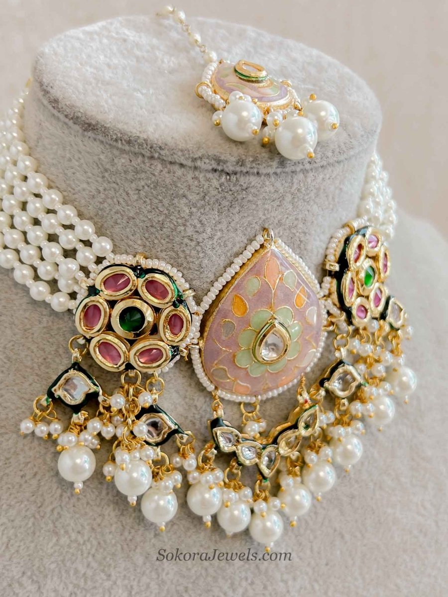 Heritage Meenakari Kundan Choker Set - SOKORA JEWELSHeritage Meenakari Kundan Choker Set