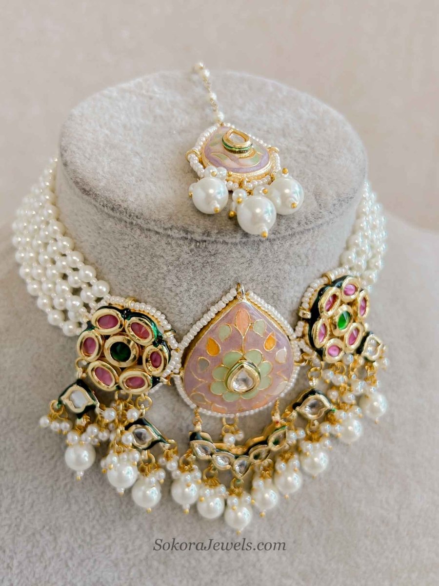 Heritage Meenakari Kundan Choker Set - SOKORA JEWELSHeritage Meenakari Kundan Choker Set