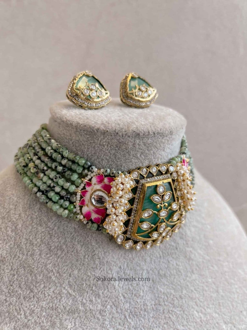 Heritage Meenakari Kundan Choker Set - SOKORA JEWELSHeritage Meenakari Kundan Choker Set
