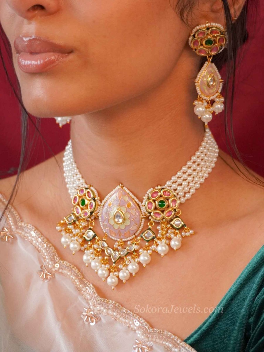 Heritage Meenakari Kundan Choker Set - SOKORA JEWELSHeritage Meenakari Kundan Choker Set