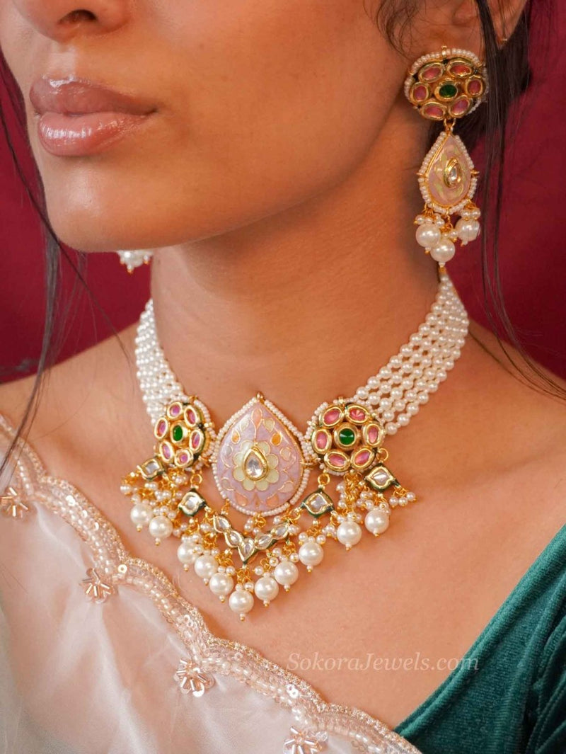 Heritage Meenakari Kundan Choker Set - SOKORA JEWELSHeritage Meenakari Kundan Choker Set