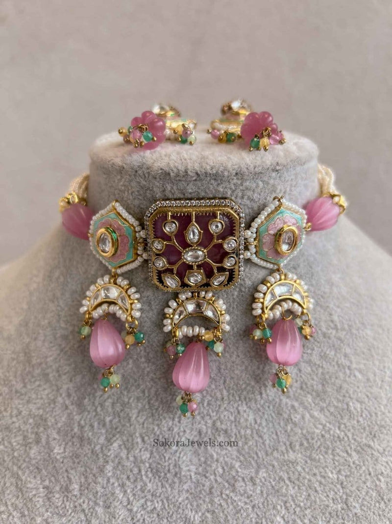 Heritage Meenakari Kundan Choker Set - SOKORA JEWELSHeritage Meenakari Kundan Choker Set