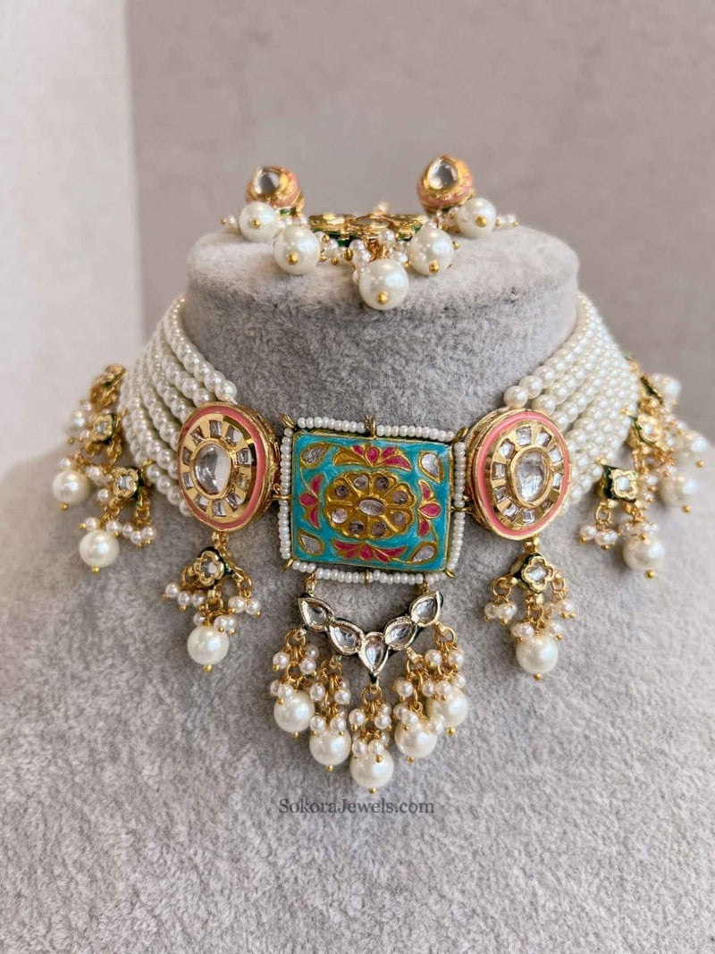 Heritage Meenakari Kundan Choker Sets - 3 Colours - SOKORA JEWELSHeritage Meenakari Kundan Choker Sets - 3 Colours