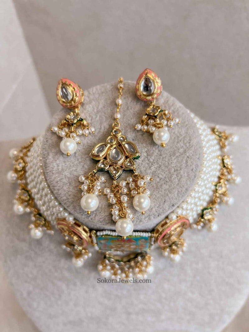 Heritage Meenakari Kundan Choker Sets - 3 Colours - SOKORA JEWELSHeritage Meenakari Kundan Choker Sets - 3 Colours