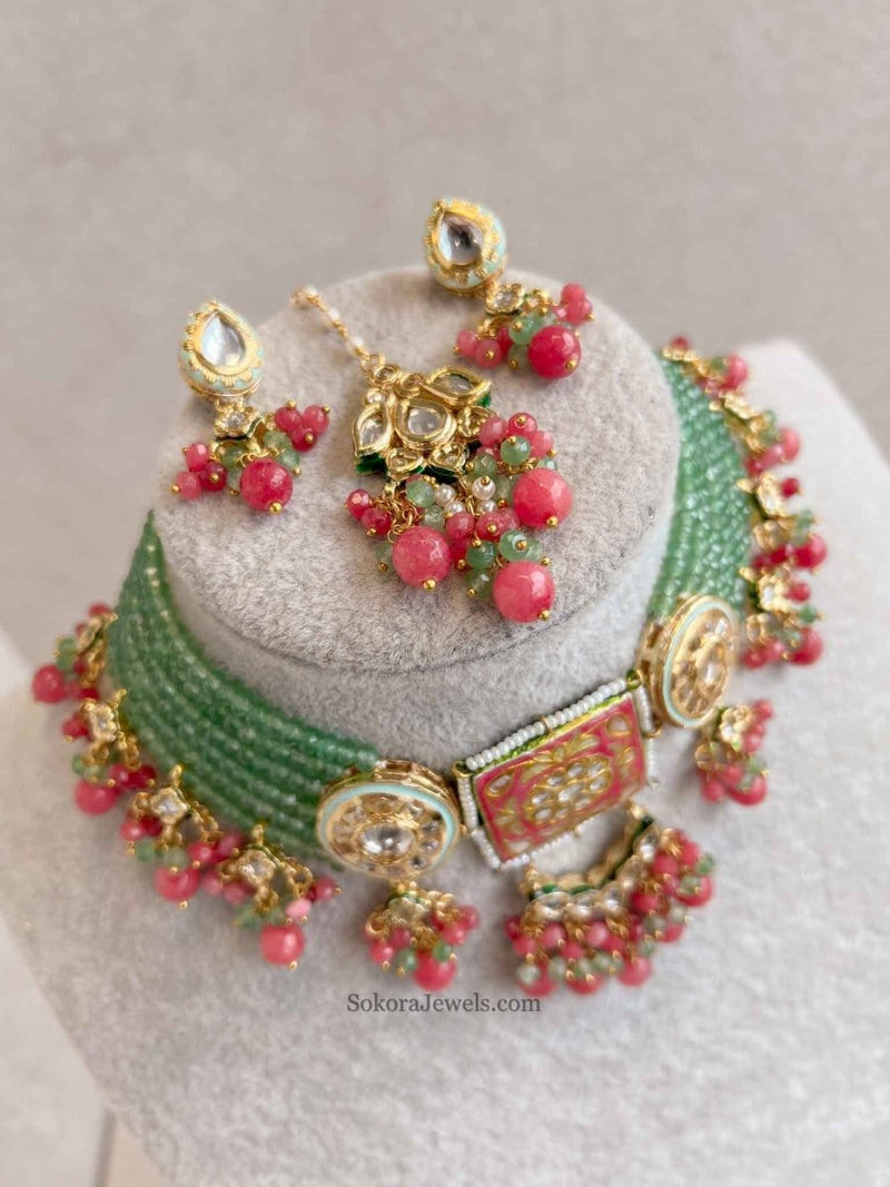 Heritage Meenakari Kundan Choker Sets - 3 Colours - SOKORA JEWELSHeritage Meenakari Kundan Choker Sets - 3 Colours