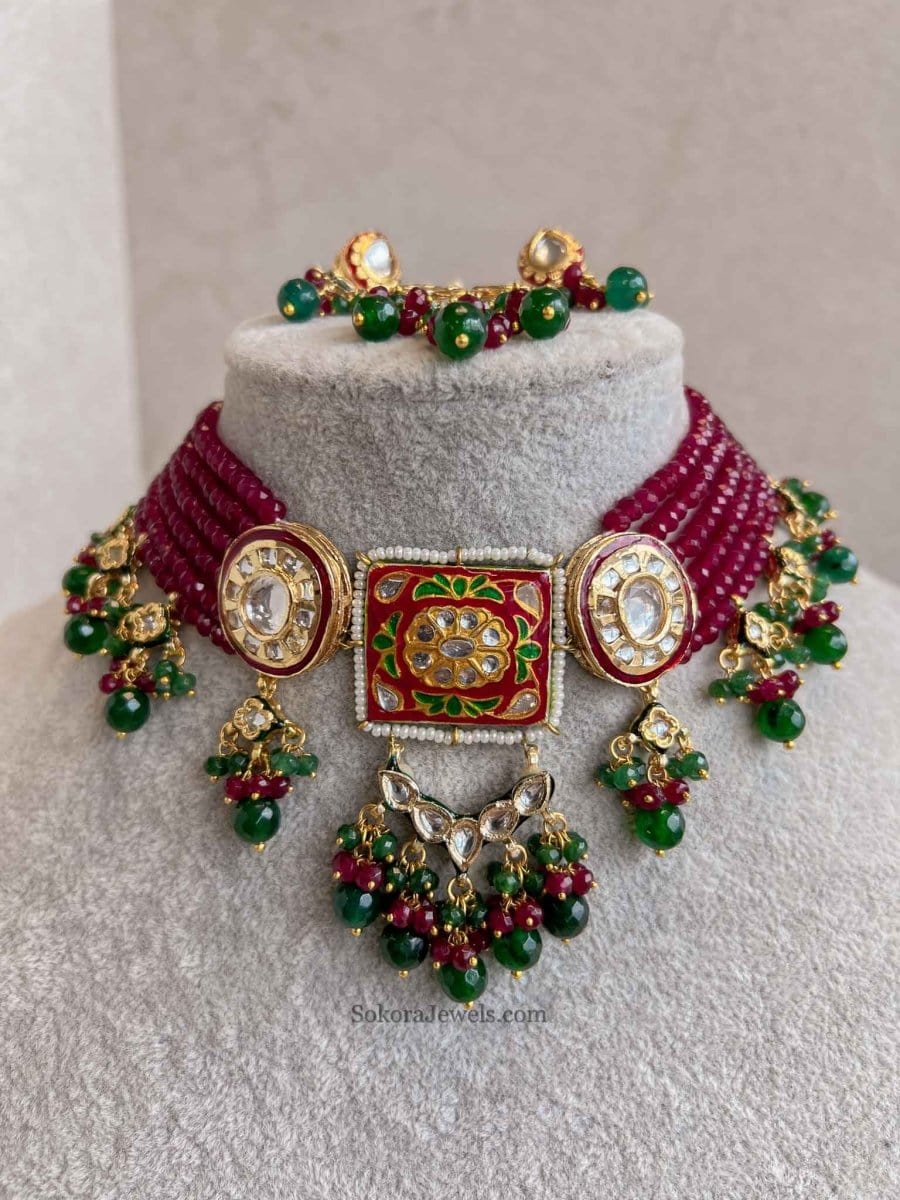 Heritage Meenakari Kundan Choker Sets - 3 Colours - SOKORA JEWELSHeritage Meenakari Kundan Choker Sets - 3 Colours