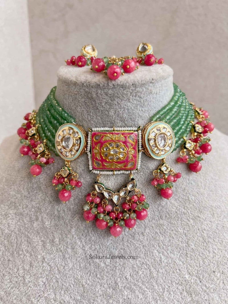 Heritage Meenakari Kundan Choker Sets - 3 Colours - SOKORA JEWELSHeritage Meenakari Kundan Choker Sets - 3 Colours