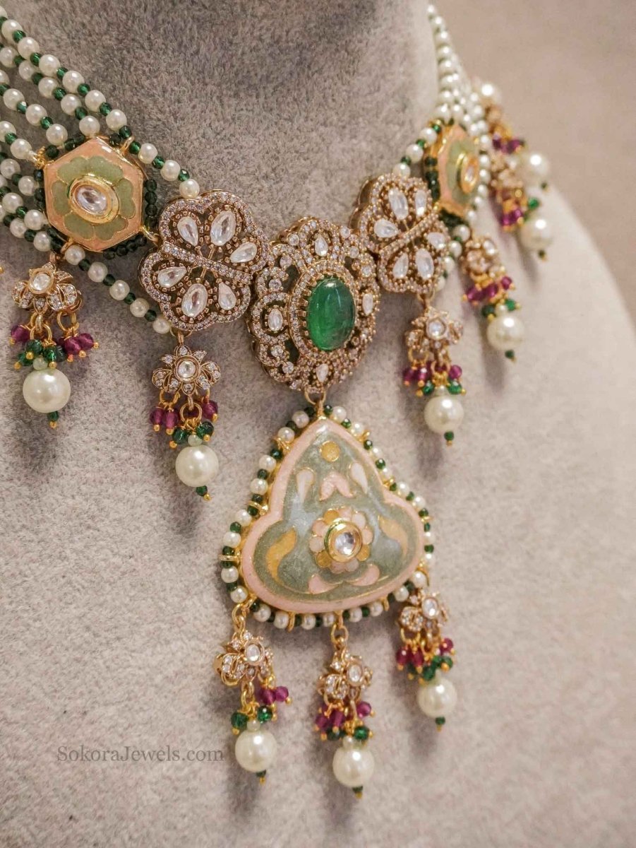 Heritage Statement Victorical Style Kundan Choker Set - SOKORA JEWELSHeritage Statement Victorical Style Kundan Choker Set