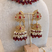 Hiba Bridal Choker Set - Maroon - SOKORA JEWELSHiba Bridal Choker Set - Maroon