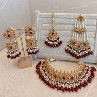 Hiba Bridal Choker Set - Maroon - SOKORA JEWELSHiba Bridal Choker Set - Maroon