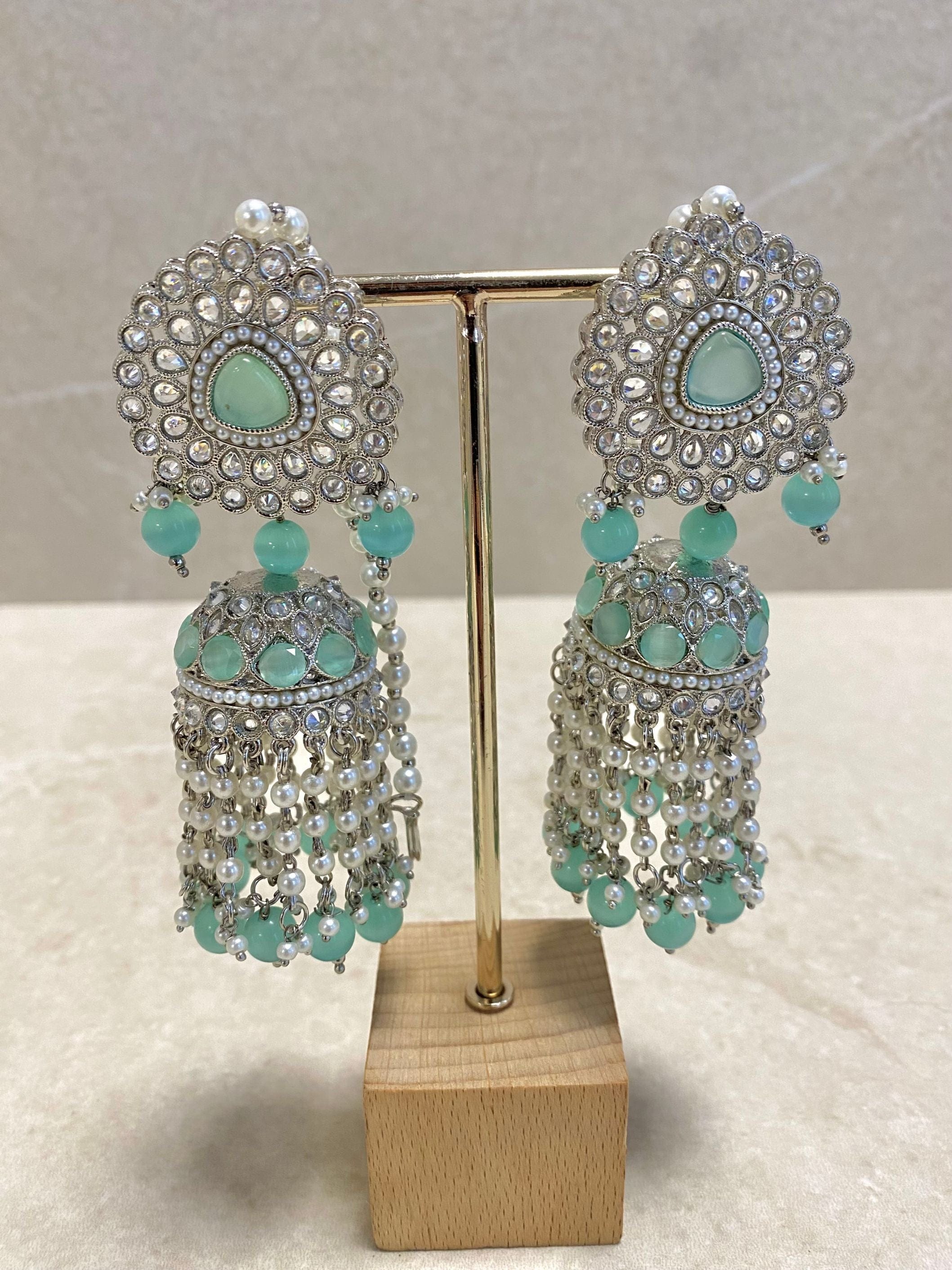 SLIGHTLY IMPERFECT: Large Silver Jhumka Earrings - Mint
