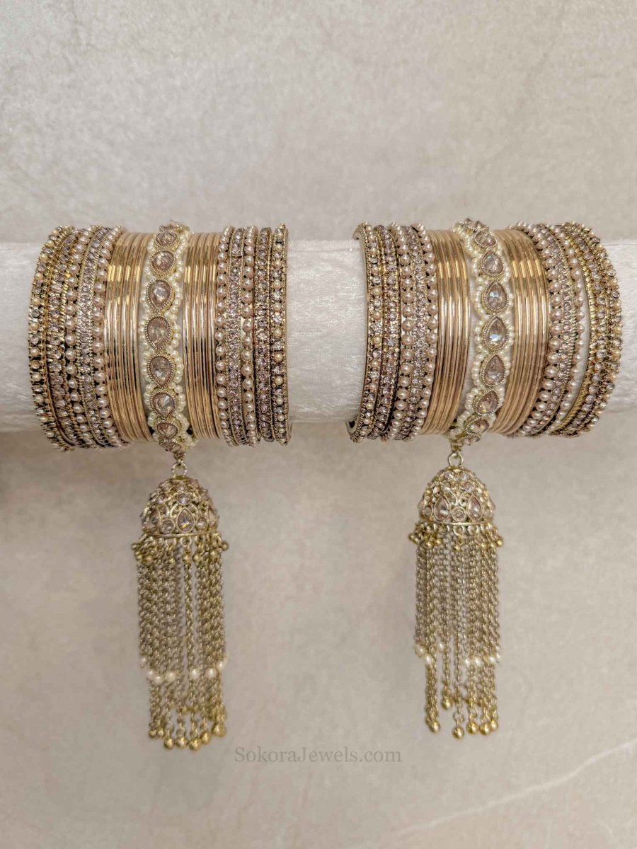 Husna Golden Tassel Bridal Bangles - SOKORA JEWELSHusna Golden Tassel Bridal Bangles