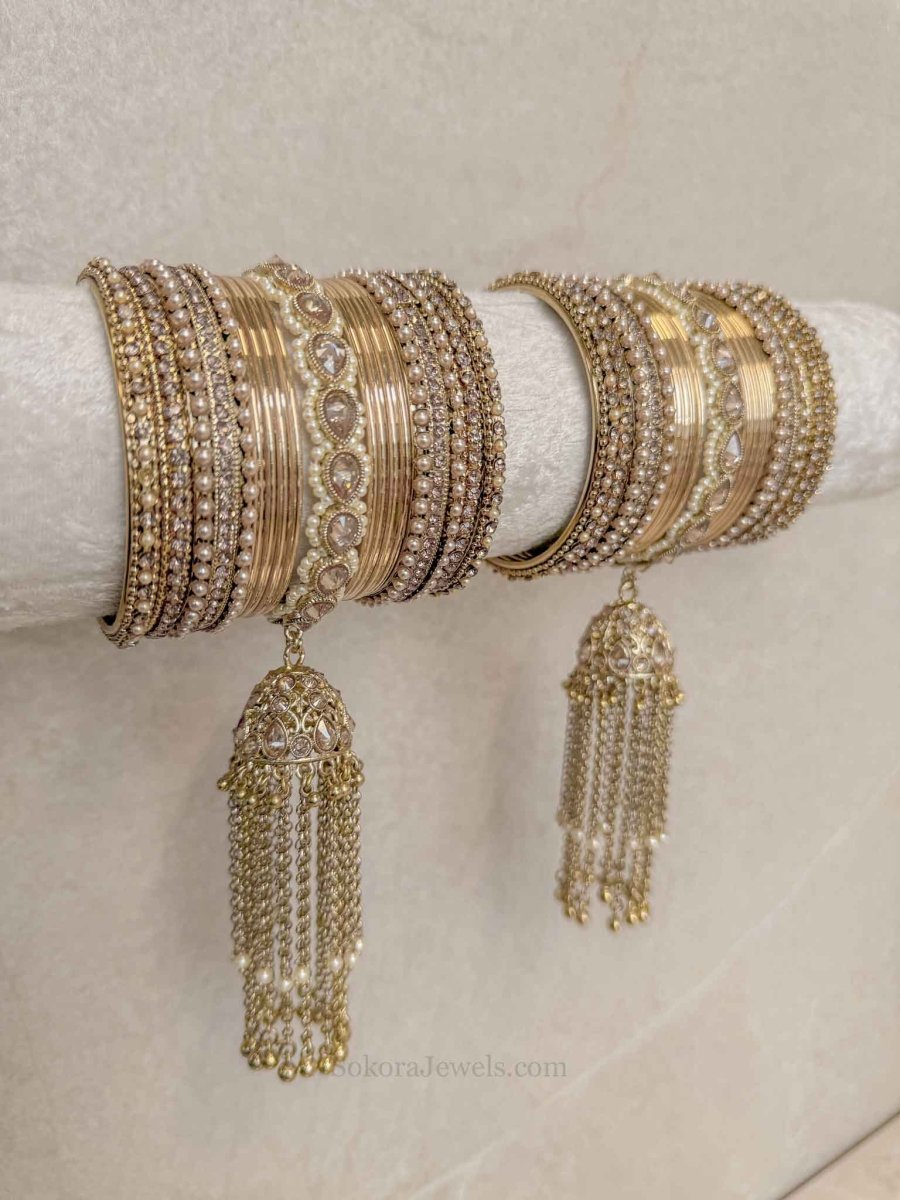 Husna Golden Tassel Bridal Bangles - SOKORA JEWELSHusna Golden Tassel Bridal Bangles