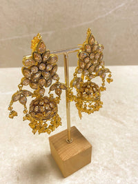 Antique Gold Jhumka Earrings - Honey Gold