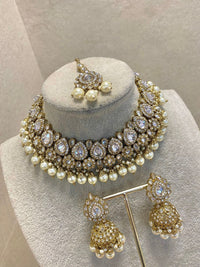 SLIGHTLY IMPERFECT: Antique Gold Necklace Set - Clear Gold