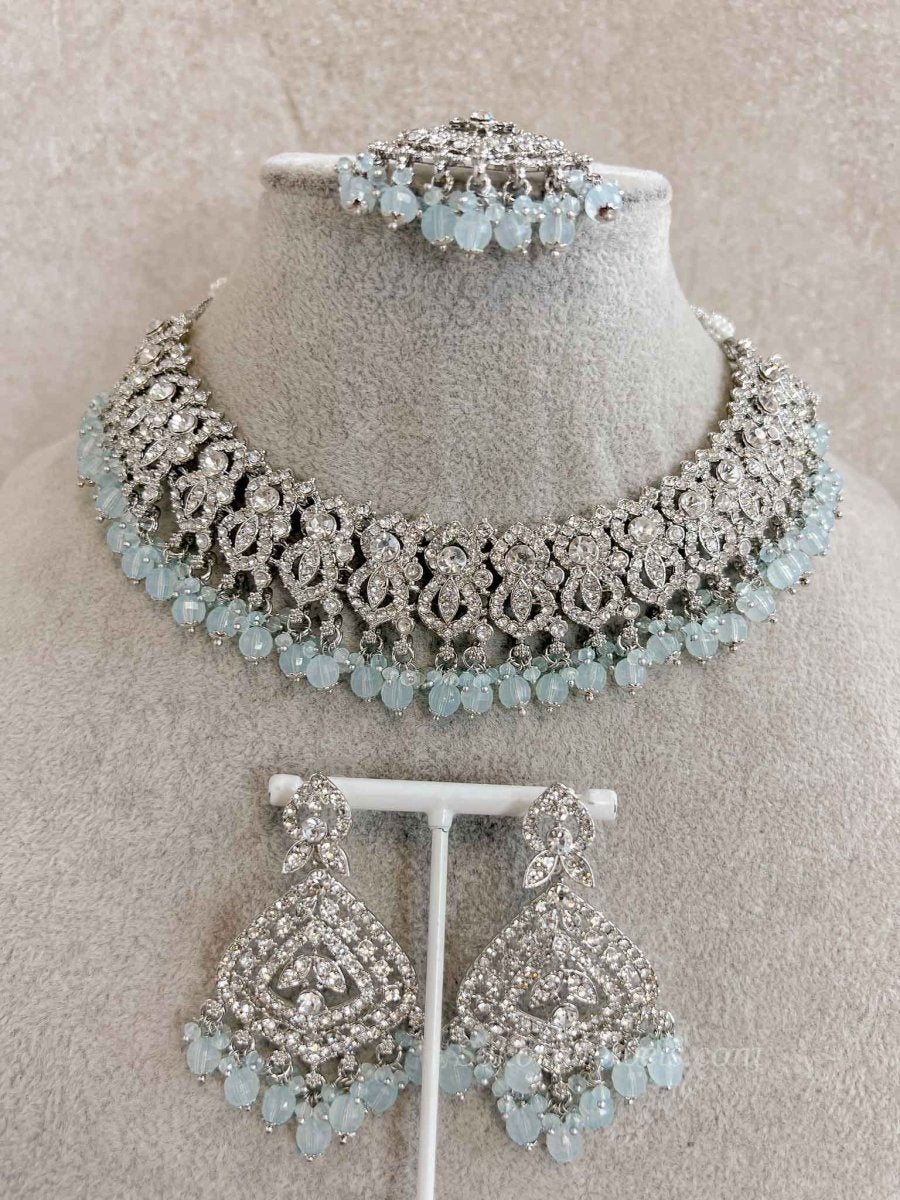 Ice Blue & Silver Necklace set - SOKORA JEWELSIce Blue & Silver Necklace set